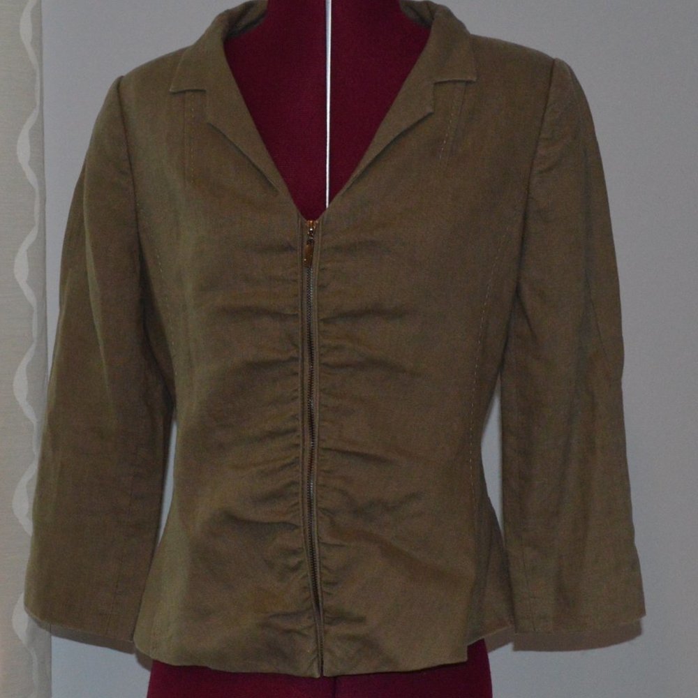 Insight NY 4 Olive Green Linen Zip Up Blazer